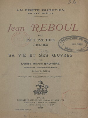 cover image of Un poète chrétien au XIXe siècle, Jean Reboul de Nîmes (1796-1864)